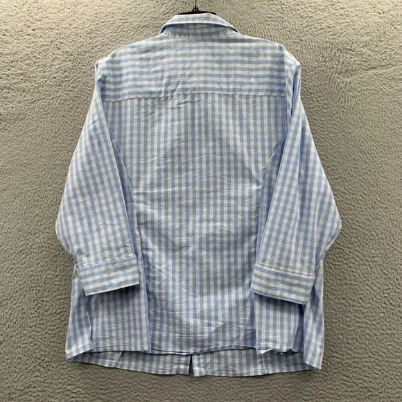BASIC EDITIONS Shirt Womens 2X Button Up Blouse Top Plaid Long Sleeve Blue* - Picture 2 of 16
